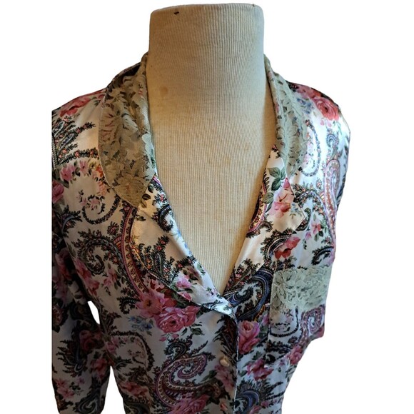 Vintage Victoria’s Secret Womens Size P Gold Label Pajama Top Silky Satin Floral - Picture 9 of 12